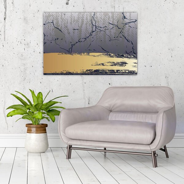 Slika - Plava i zlatna apstrakcija N⁰1 (90x60 cm)
