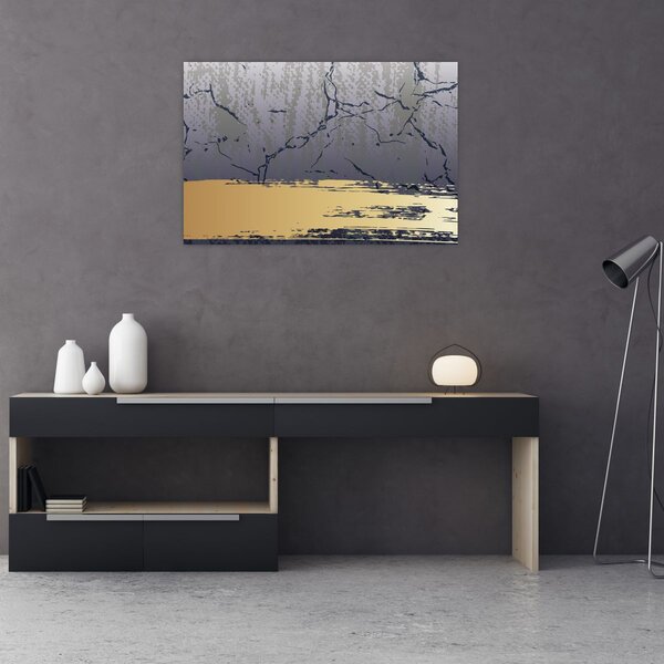 Slika - Plava i zlatna apstrakcija N⁰1 (90x60 cm)