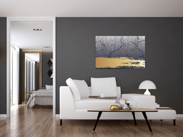 Slika - Plava i zlatna apstrakcija N⁰1 (90x60 cm)