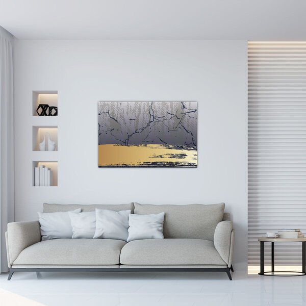 Slika - Plava i zlatna apstrakcija N⁰1 (90x60 cm)
