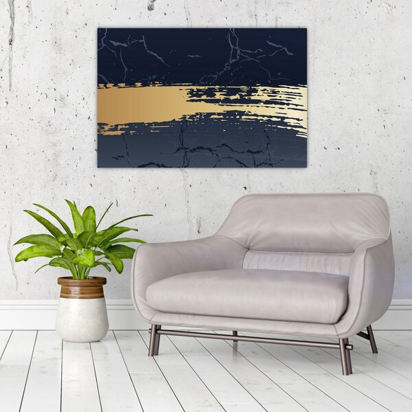 Slika - Plava i zlatna apstrakcija N⁰2 (90x60 cm)