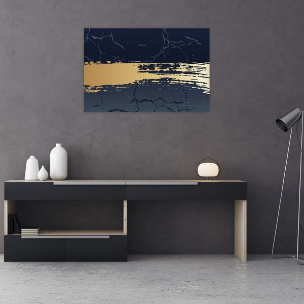 Slika - Plava i zlatna apstrakcija N⁰2 (90x60 cm)