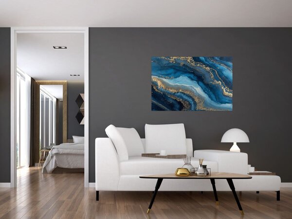 Slika - Plava mramorna apstrakcija (90x60 cm)