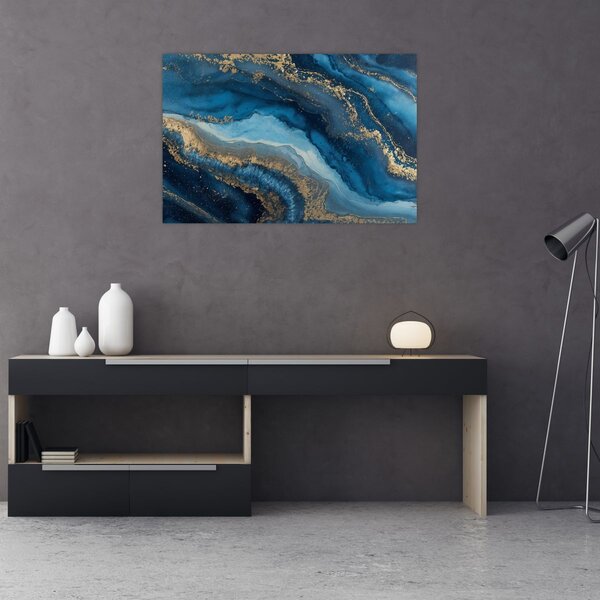 Slika - Plava mramorna apstrakcija (90x60 cm)