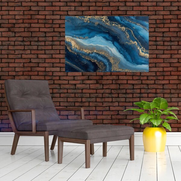 Slika - Plava mramorna apstrakcija (90x60 cm)