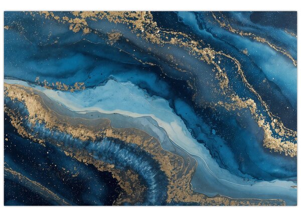 Slika - Plava mramorna apstrakcija (90x60 cm)