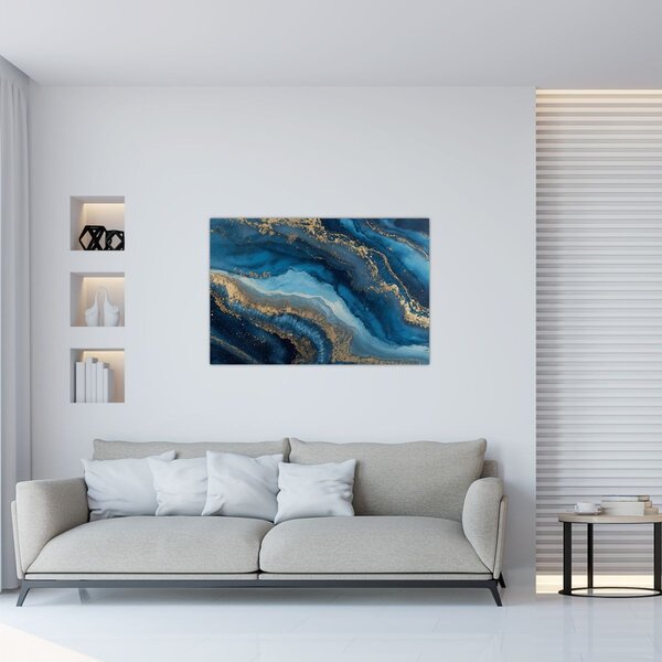 Slika - Plava mramorna apstrakcija (90x60 cm)