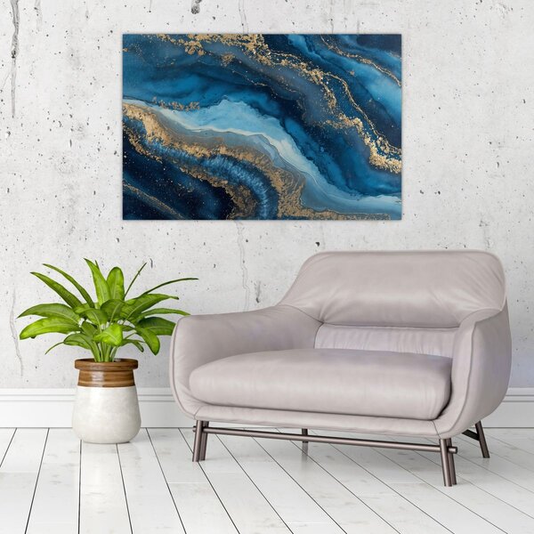 Slika - Plava mramorna apstrakcija (90x60 cm)