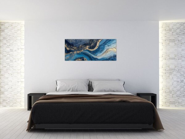 Slika - Apstraktni plavo-zlatni mramor (120x50 cm)