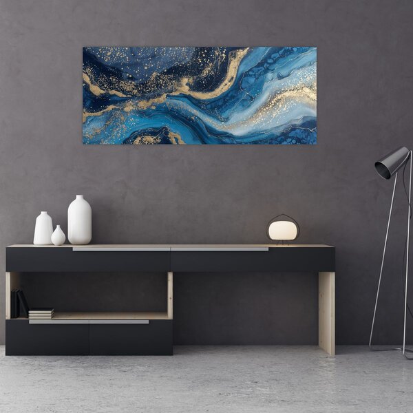 Slika - Apstraktni plavo-zlatni mramor (120x50 cm)