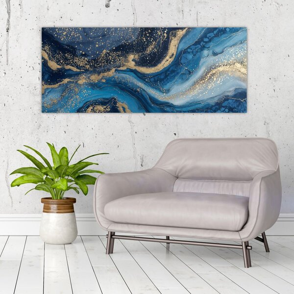 Slika - Apstraktni plavo-zlatni mramor (120x50 cm)