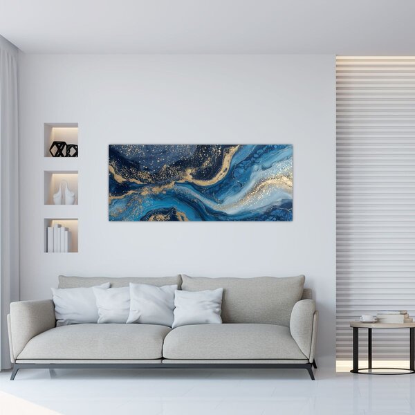Slika - Apstraktni plavo-zlatni mramor (120x50 cm)
