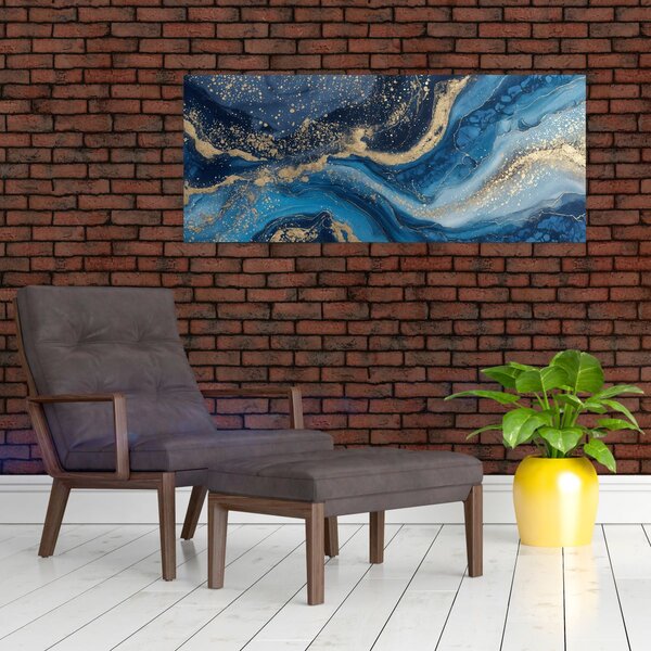Slika - Apstraktni plavo-zlatni mramor (120x50 cm)
