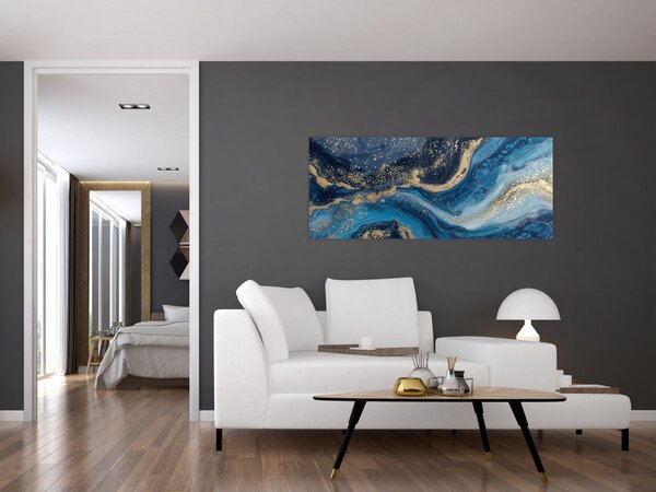 Slika - Apstraktni plavo-zlatni mramor (120x50 cm)