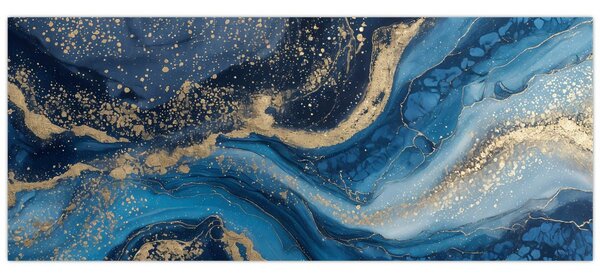 Slika - Apstraktni plavo-zlatni mramor (120x50 cm)