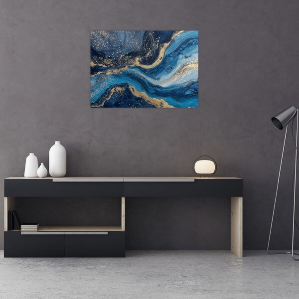 Slika - Apstraktni plavo-zlatni mramor (70x50 cm)