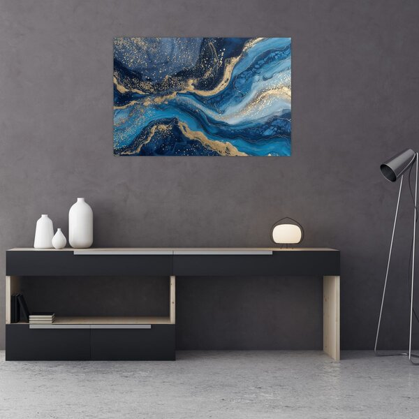 Slika - Apstraktni plavo-zlatni mramor (90x60 cm)