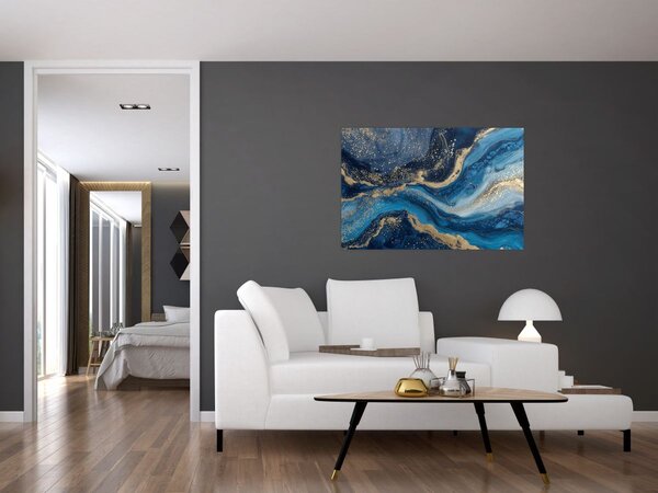 Slika - Apstraktni plavo-zlatni mramor (90x60 cm)