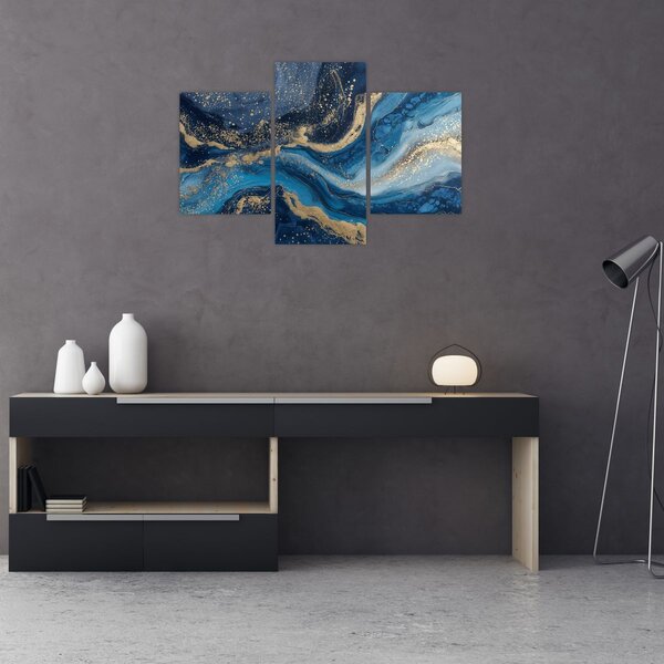 Slika - Apstraktni plavo-zlatni mramor (90x60 cm)