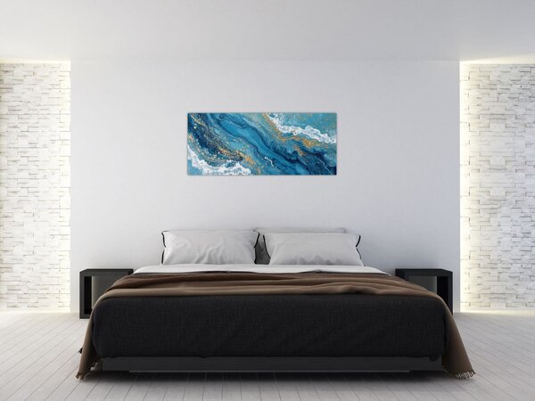 Slika - Svijetloplavi mramor sa zlatom II. (120x50 cm)