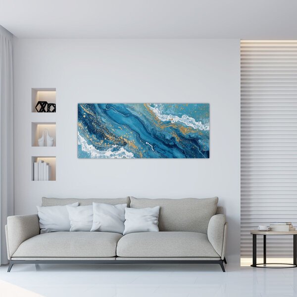 Slika - Svijetloplavi mramor sa zlatom II. (120x50 cm)