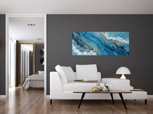 Slika - Svijetloplavi mramor sa zlatom II. (120x50 cm)