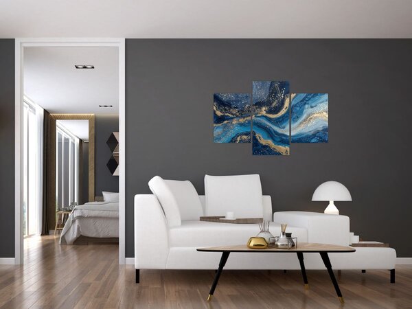Slika - Apstraktni plavo-zlatni mramor (90x60 cm)