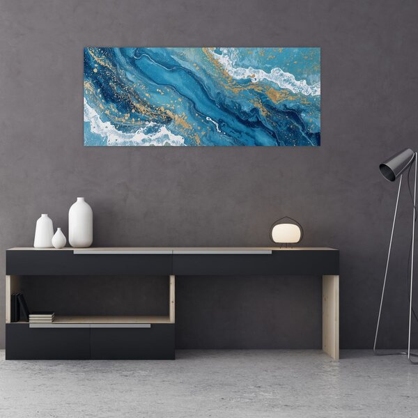 Slika - Svijetloplavi mramor sa zlatom II. (120x50 cm)