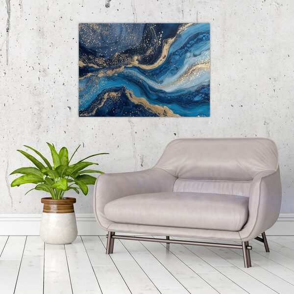 Slika - Apstraktni plavo-zlatni mramor (70x50 cm)