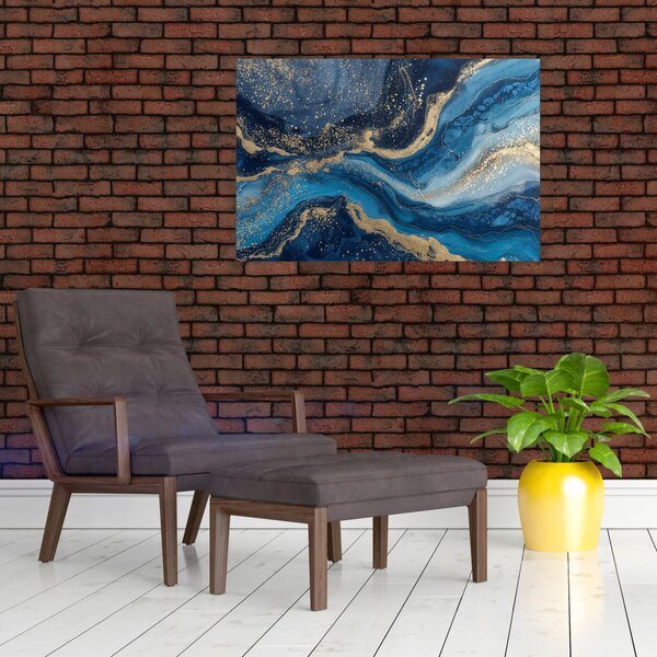Slika - Apstraktni plavo-zlatni mramor (90x60 cm)