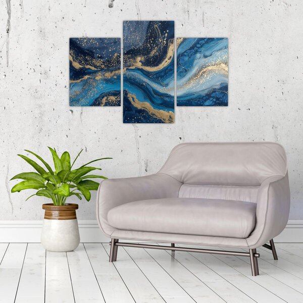 Slika - Apstraktni plavo-zlatni mramor (90x60 cm)
