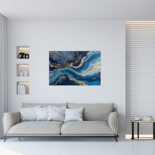 Slika - Apstraktni plavo-zlatni mramor (90x60 cm)