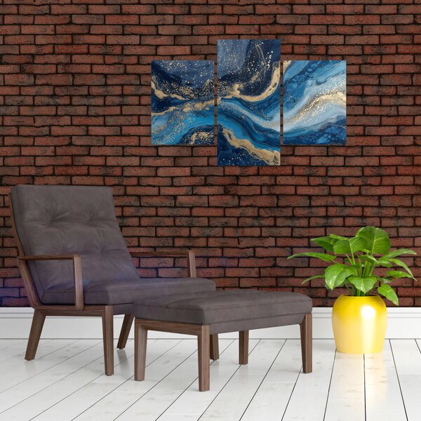 Slika - Apstraktni plavo-zlatni mramor (90x60 cm)