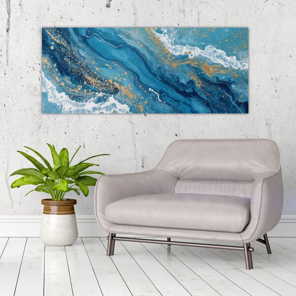 Slika - Svijetloplavi mramor sa zlatom II. (120x50 cm)