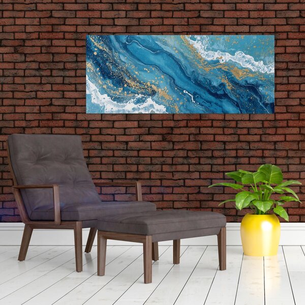 Slika - Svijetloplavi mramor sa zlatom II. (120x50 cm)