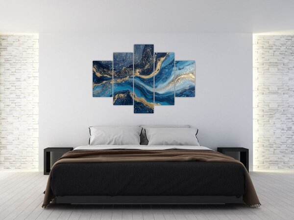 Slika - Apstraktni plavo-zlatni mramor (150x105 cm)