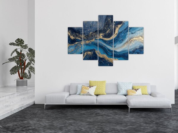 Slika - Apstraktni plavo-zlatni mramor (150x105 cm)