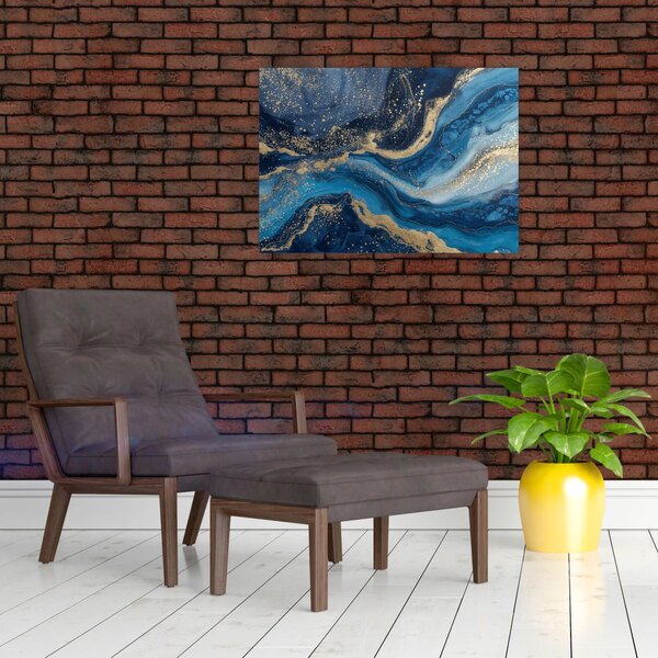 Slika - Apstraktni plavo-zlatni mramor (70x50 cm)