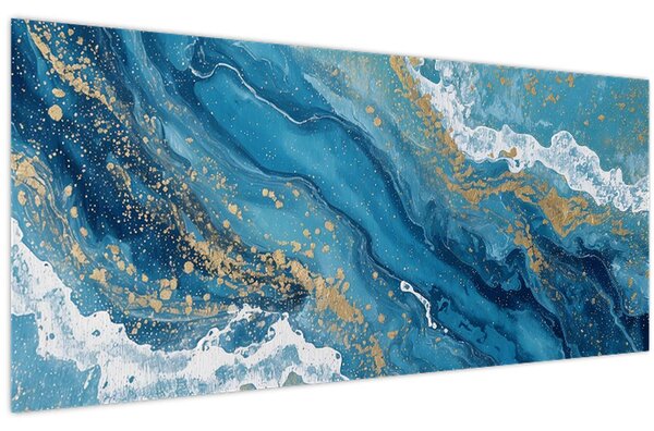 Slika - Svijetloplavi mramor sa zlatom II. (120x50 cm)