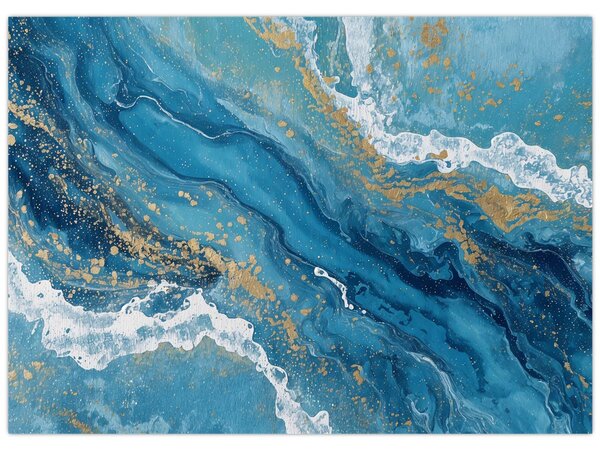 Slika - Svijetloplavi mramor sa zlatom II. (70x50 cm)