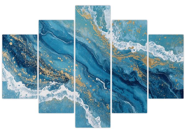 Slika - Svijetloplavi mramor sa zlatom II. (150x105 cm)