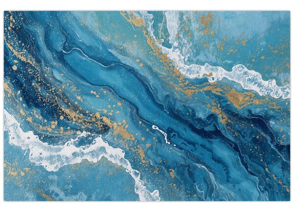 Slika - Svijetloplavi mramor sa zlatom II. (90x60 cm)
