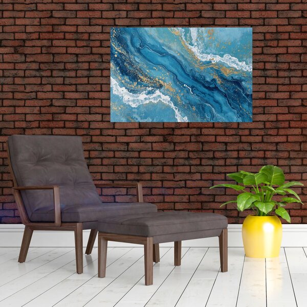 Slika - Svijetloplavi mramor sa zlatom II. (90x60 cm)