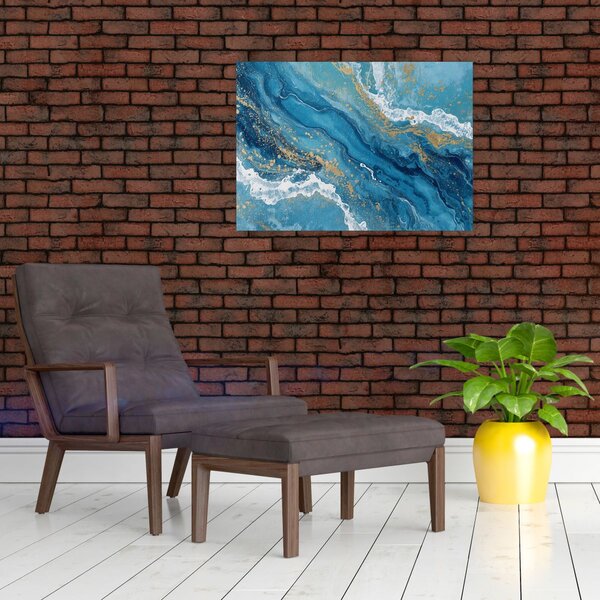 Slika - Svijetloplavi mramor sa zlatom II. (70x50 cm)