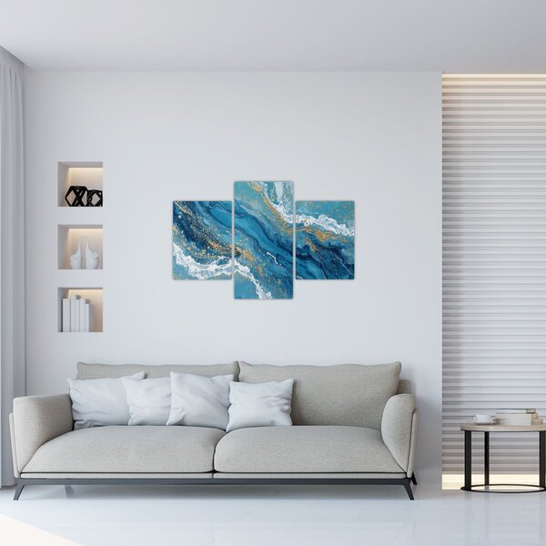 Slika - Svijetloplavi mramor sa zlatom II. (90x60 cm)