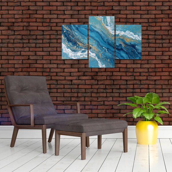 Slika - Svijetloplavi mramor sa zlatom II. (90x60 cm)