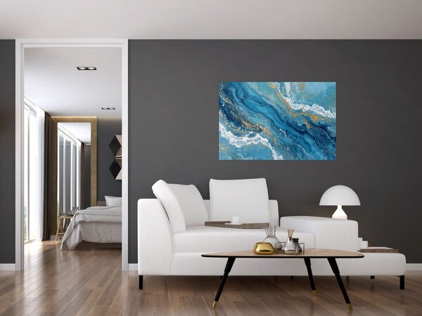 Slika - Svijetloplavi mramor sa zlatom II. (90x60 cm)