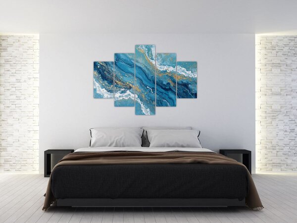 Slika - Svijetloplavi mramor sa zlatom II. (150x105 cm)