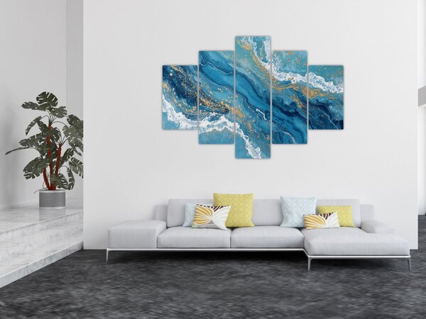 Slika - Svijetloplavi mramor sa zlatom II. (150x105 cm)