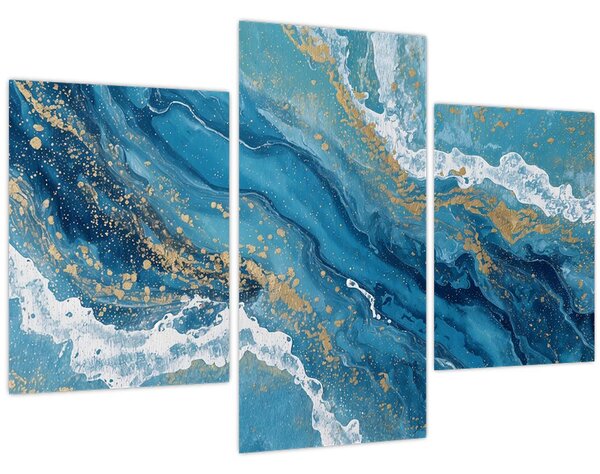 Slika - Svijetloplavi mramor sa zlatom II. (90x60 cm)